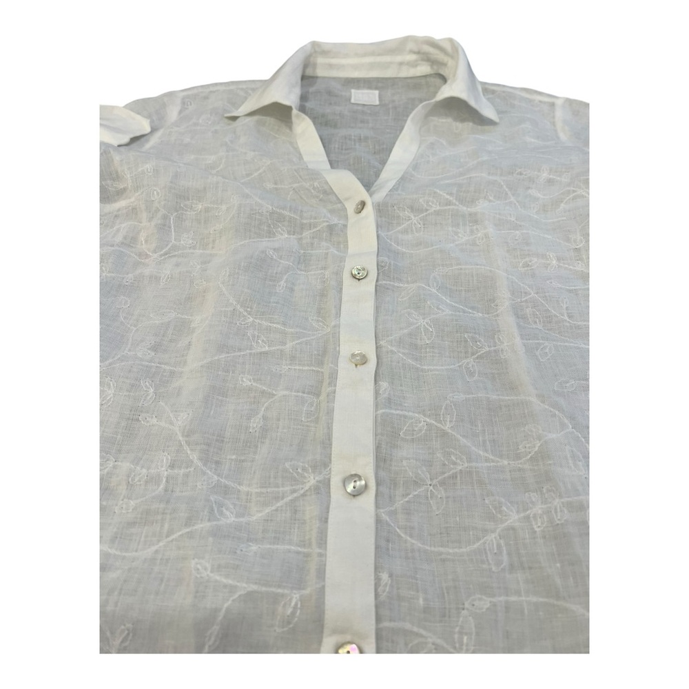 120% Lino Embroidered Blouse White 3/4 Sleeve Button Down Blouse Size Small - Picture 10 of 11